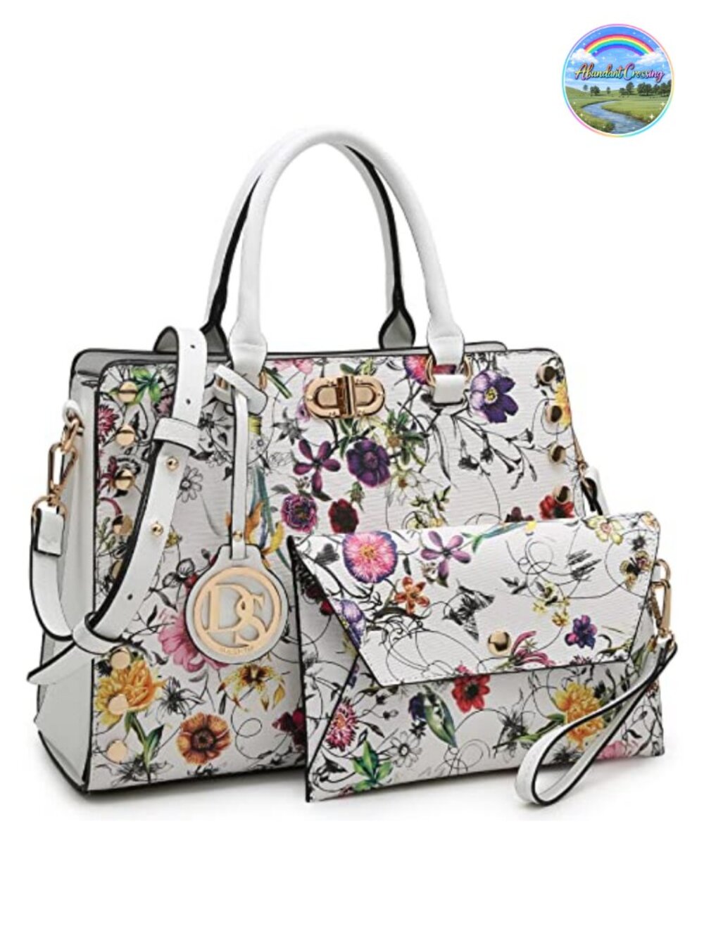 Vegan Leather Satchel Tote 2pc Set with Matching Clutch